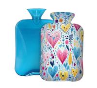 Hot Water Bottle with Cover 2L, Love Heart Colorful Hot Water Bottles for Adults Warmer/Pain Relief