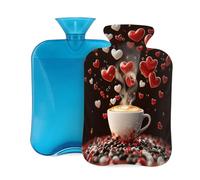 Hot Water Bottle with Cover 2L, Love Heart Latte Coffee Hot Water Bottles for Adults Warmer/Pain Relief