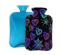 Hot Water Bottle with Cover 2L, Love Heart Spider Web Hot Water Bottles for Adults Warmer/Pain Relief