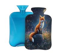 Hot Water Bottle with Cover 2L, Moonlight Flower Blossoms Fox Hot Water Bottles for Adults Warmer/Pain Relief