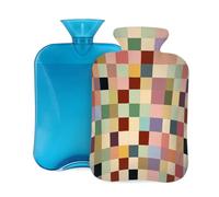 Hot Water Bottle with Cover 2L, Multi Colored Grid Graffiti Hot Water Bottles for Adults Warmer/Pain Relief
