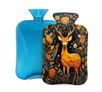 Hot Water Bottle with Cover 2L, Orange Flowers Sika Deer Hot Water Bottles for Adults Warmer/Pain Relief