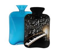 Hot Water Bottle with Cover 2L, Piano Keys Musical Notes Hot Water Bottles for Adults Warmer/Pain Relief