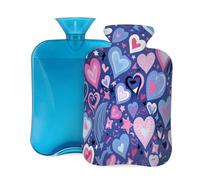 Hot Water Bottle with Cover 2L, Pink Blue Love Heart Hot Water Bottles for Adults Warmer/Pain Relief