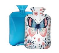 Hot Water Bottle with Cover 2L, Pink Butterfly Flowers Surround Hot Water Bottles for Adults Warmer/Pain Relief