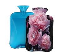 Hot Water Bottle with Cover 2L, Pink Chinese Rose Pearl Butterfly Hot Water Bottles for Adults Warmer/Pain Relief