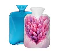 Hot Water Bottle with Cover 2L, Pink Feather Love Heart Hot Water Bottles for Adults Warmer/Pain Relief