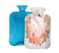 Hot Water Bottle with Cover 2L, Pink Flower Swan Hot Water Bottles for Adults Warmer/Pain Relief