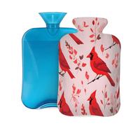 Hot Water Bottle with Cover 2L, Pink Leaf Christmas Red Bird Hot Water Bottles for Adults Warmer/Pain Relief