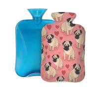 Hot Water Bottle with Cover 2L, Pink Love Pug Hot Water Bottles for Adults Warmer/Pain Relief