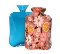 Hot Water Bottle with Cover 2L, Pink Orange Flowers Hot Water Bottles for Adults Warmer/Pain Relief