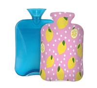 Hot Water Bottle with Cover 2L, Pink Polka Dot Fruit Lemon Hot Water Bottles for Adults Warmer/Pain Relief