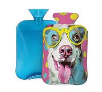 Hot Water Bottle with Cover 2L, Polka Dot Yellow Sunglasses Border Collie Hot Water Bottles for Adults Warmer/Pain Relief