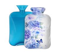 Hot Water Bottle with Cover 2L, Purple Butterfly Hydrangea Flower Hot Water Bottles for Adults Warmer/Pain Relief