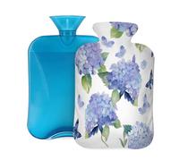 Hot Water Bottle with Cover 2L, Purple Hydrangea Butterfly Hot Water Bottles for Adults Warmer/Pain Relief