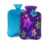 Hot Water Bottle with Cover 2L, Purple Neon Stars Hot Water Bottles for Adults Warmer/Pain Relief