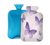 Hot Water Bottle with Cover 2L, Purple Pink Watercolor Butterfly Hot Water Bottles for Adults Warmer/Pain Relief