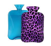 Hot Water Bottle with Cover 2L, Purple Textured Leopard Print Hot Water Bottles for Adults Warmer/Pain Relief
