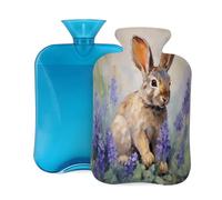 Hot Water Bottle with Cover 2L, Rabbit Animal Hyacinth Floral Hot Water Bottles for Adults Warmer/Pain Relief