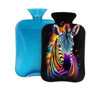 Hot Water Bottle with Cover 2L, Rainbow Colorful Zebra Animal Print Hot Water Bottles for Adults Warmer/Pain Relief