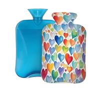 Hot Water Bottle with Cover 2L, Rainbow Love Heart Hot Water Bottles for Adults Warmer/Pain Relief