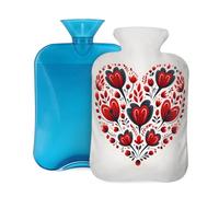 Hot Water Bottle with Cover 2L, Red Flower Love Heart Hot Water Bottles for Adults Warmer/Pain Relief