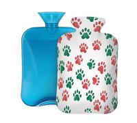 Hot Water Bottle with Cover 2L, Red Green Dog Paw Prints Hot Water Bottles for Adults Warmer/Pain Relief