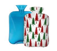 Hot Water Bottle with Cover 2L, Red Green Minimalist Christmas Tree Hot Water Bottles for Adults Warmer/Pain Relief