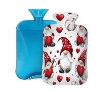 Hot Water Bottle with Cover 2L, Red Love Heart Baseball Dwarf Hot Water Bottles for Adults Warmer/Pain Relief