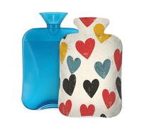 Hot Water Bottle with Cover 2L, Retro Beige Love Heart Printing Hot Water Bottles for Adults Warmer/Pain Relief