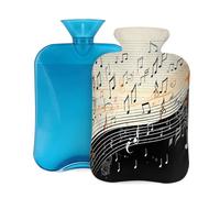 Hot Water Bottle with Cover 2L, Retro Music Notes Print Hot Water Bottles for Adults Warmer/Pain Relief
