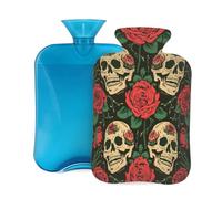 Hot Water Bottle with Cover 2L, Rose Skull Hot Water Bottles for Adults Warmer/Pain Relief