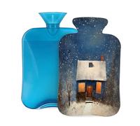 Hot Water Bottle with Cover 2L, Snowy Wooden House Hot Water Bottles for Adults Warmer/Pain Relief