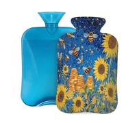 Hot Water Bottle with Cover 2L, Starry Sky Bees Sunflowers Hot Water Bottles for Adults Warmer/Pain Relief