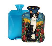 Hot Water Bottle with Cover 2L, Starry Sky Flower Blossoms Cat Hot Water Bottles for Adults Warmer/Pain Relief