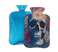 Hot Water Bottle with Cover 2L, Starry Sky Red White Rose Skull Hot Water Bottles for Adults Warmer/Pain Relief