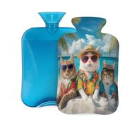 Hot Water Bottle with Cover 2L, Summer Beach Sunglasses Cat Hot Water Bottles for Adults Warmer/Pain Relief