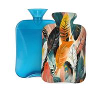 Hot Water Bottle with Cover 2L, Summer Tropical Feather Print Hot Water Bottles for Adults Warmer/Pain Relief