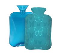 Hot Water Bottle with Cover 2L, Teal Blue Butterfly Silhouette Hot Water Bottles for Adults Warmer/Pain Relief