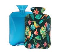 Hot Water Bottle with Cover 2L, Tropical Colorful Leaf Hummingbird Hot Water Bottles for Adults Warmer/Pain Relief