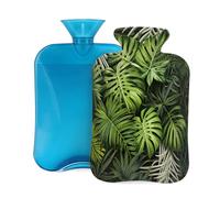 Hot Water Bottle with Cover 2L, Tropical Green Leafy Plants Hot Water Bottles for Adults Warmer/Pain Relief