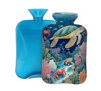 Hot Water Bottle with Cover 2L, Underwater Sea Turtles Crabs Corals Hot Water Bottles for Adults Warmer/Pain Relief