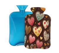 Hot Water Bottle with Cover 2L, Valentines Day Love Chocolate Hot Water Bottles for Adults Warmer/Pain Relief