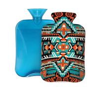 Hot Water Bottle with Cover 2L, Vintage Aztec Boho Style Hot Water Bottles for Adults Warmer/Pain Relief