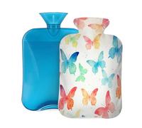 Hot Water Bottle with Cover 2L, Watercolor Butterfly Colorful Hot Water Bottles for Adults Warmer/Pain Relief