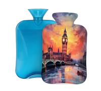 Hot Water Bottle with Cover 2L, Watercolor London Bridge Hot Water Bottles for Adults Warmer/Pain Relief