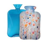 Hot Water Bottle with Cover 2L, Watercolor Pink Poppy Flower Hot Water Bottles for Adults Warmer/Pain Relief