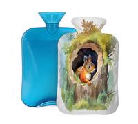 Hot Water Bottle with Cover 2L, Watercolor Tree Hole Squirrel Hot Water Bottles for Adults Warmer/Pain Relief