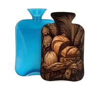 Hot Water Bottle with Cover 2L, Wheat Plants Bread Printing Hot Water Bottles for Adults Warmer/Pain Relief