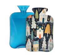 Hot Water Bottle with Cover 2L, Winter Tree House Illustration Hot Water Bottles for Adults Warmer/Pain Relief